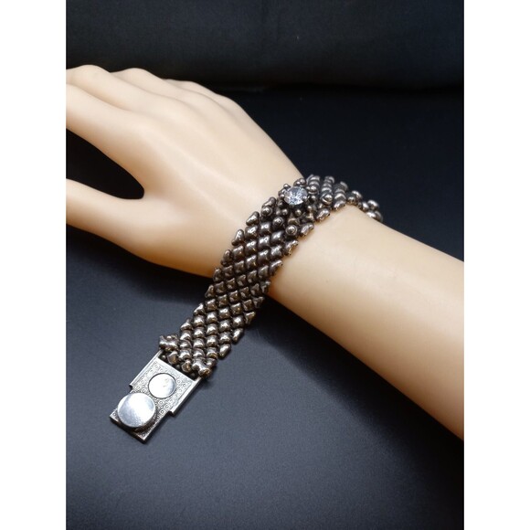 Sergio Gutierrez Liquid Metal Silver Mesh Cuff Bracelet Signed SG - Picture 8 of 14